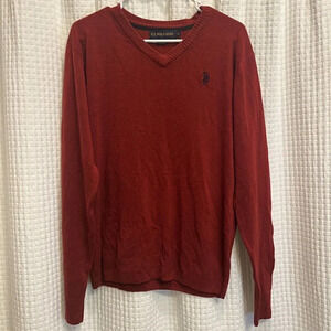 U.S. Polo Assn. Men's Sweater Size L Maroon Pullover Long Sleeve V-Neck K7
